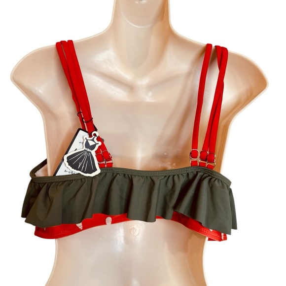 NWT Retro Stage Watermelon Bikini Top sz XXL Red 50s Ruffle - Picture 5 of 8